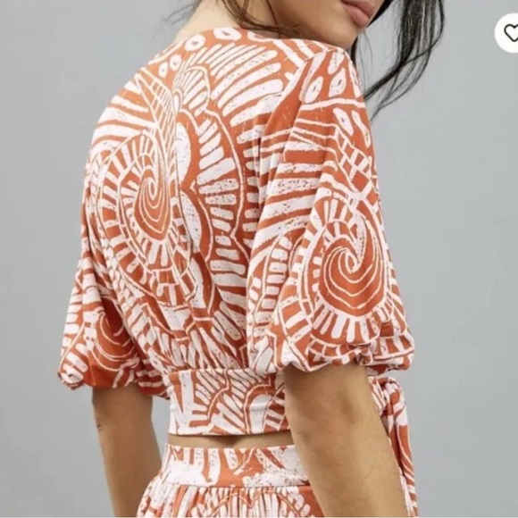 Anthropologie Burnt Orange TerracotaTropical Plunge V-Neck Tie Front Crop Top XS - Picture 8 of 8